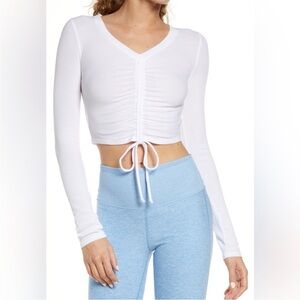 Alo Ribbed Cinch Crop Long Sleeve Top